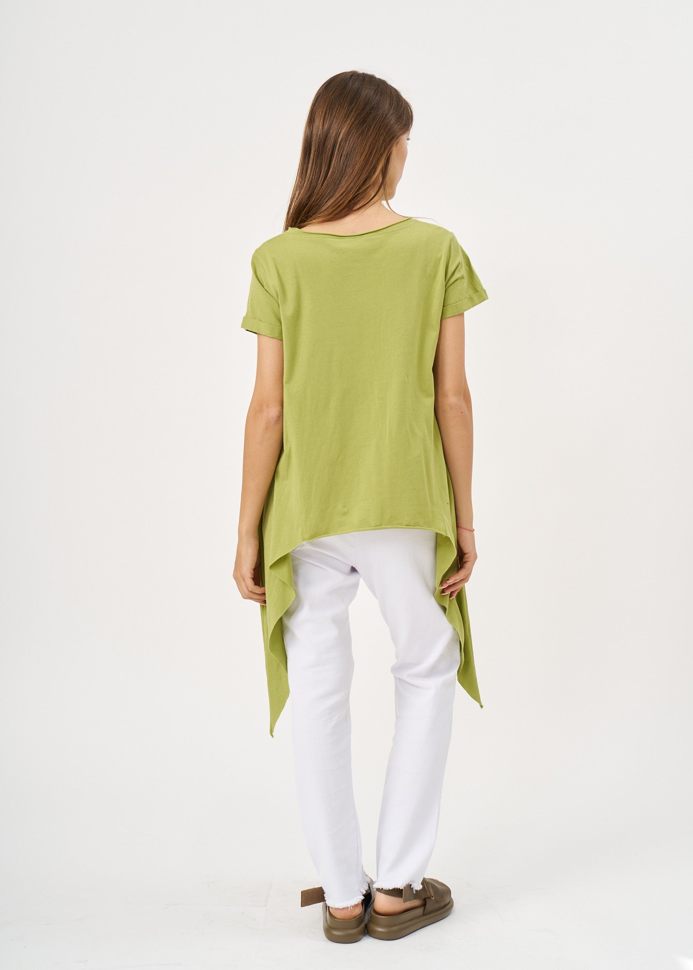 Green short sleeve shirt with long sides