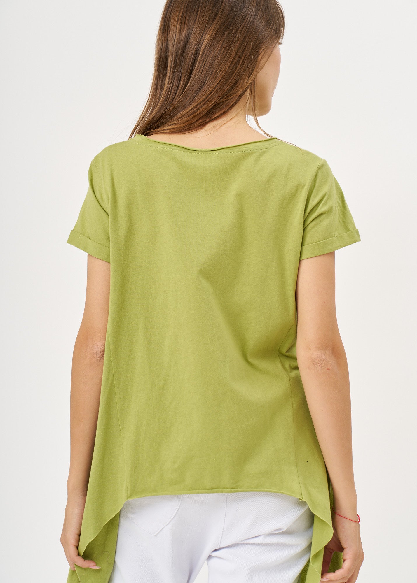 Green short sleeve shirt with long sides