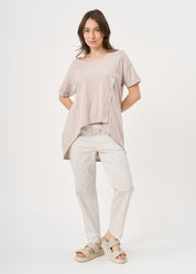 Short sleeve button-down shirt with long back Stone