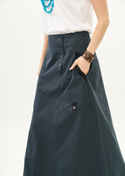Dark blue ribbon combination button closure skirt