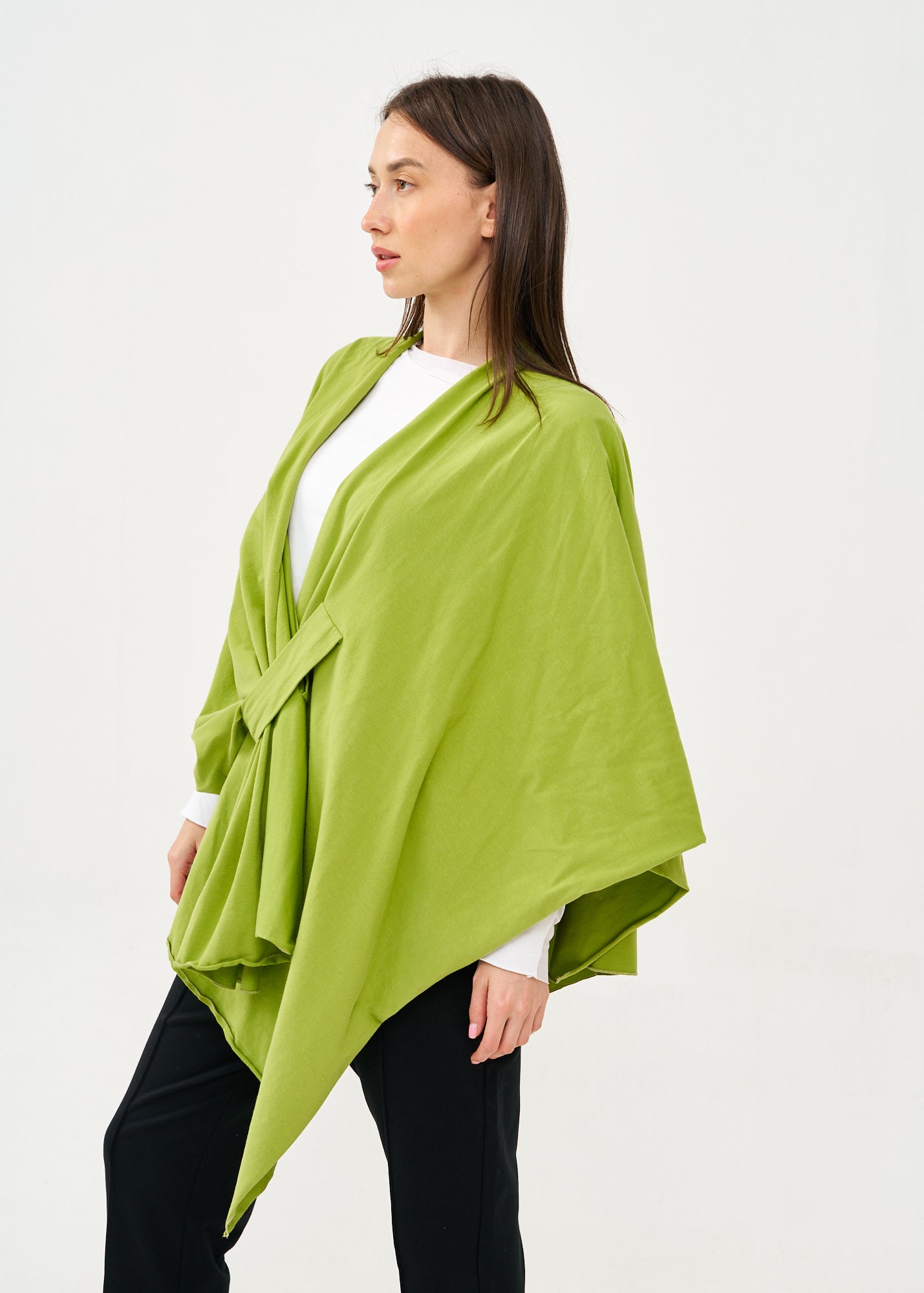 Green cape with diagonal closure