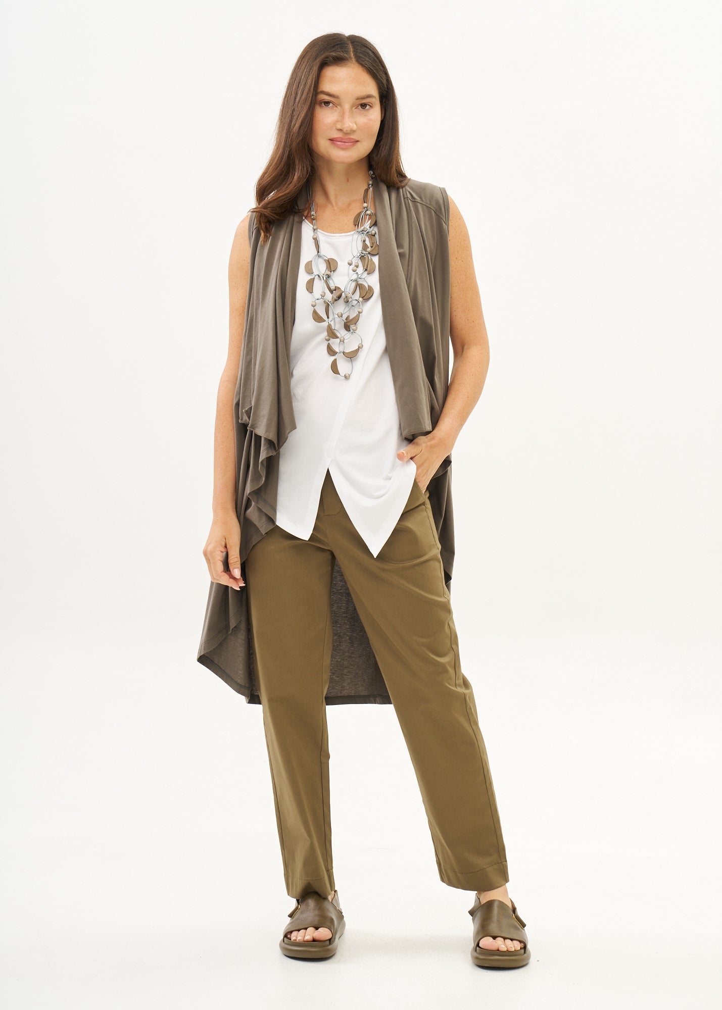 Dark grey open-front jersey vest