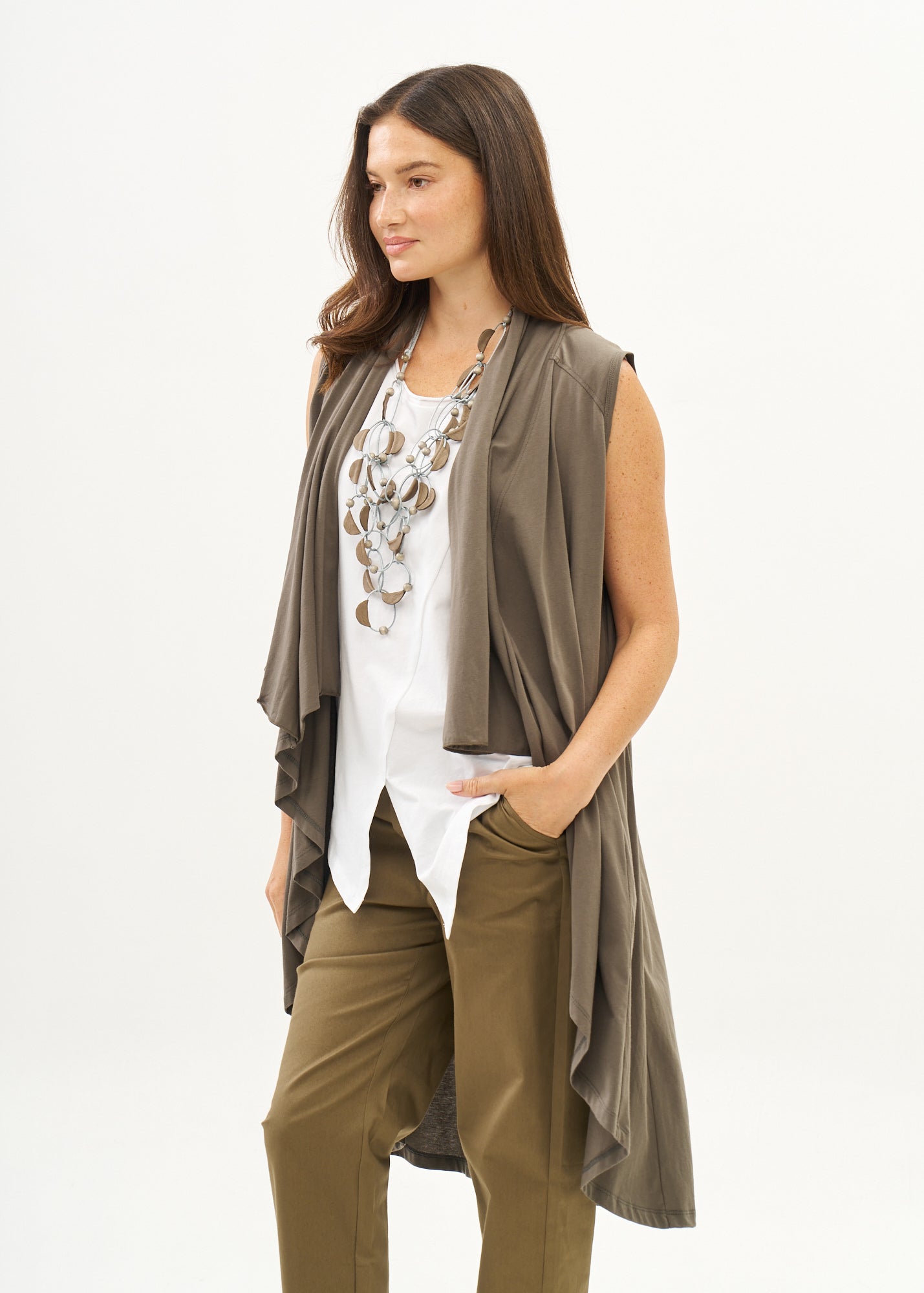 Dark grey open-front jersey vest