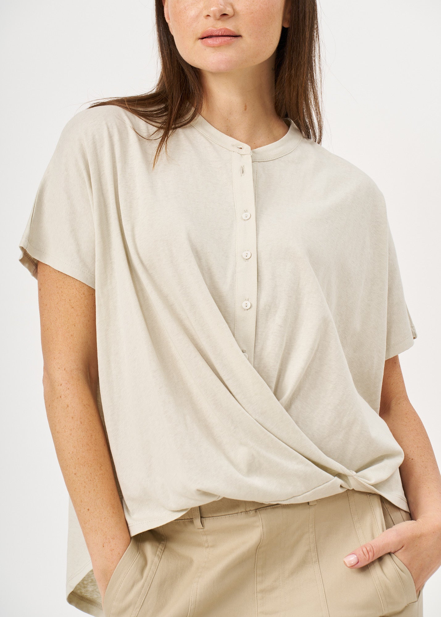 Stone Button-Down Shirt with Twisted Closure