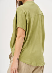 Green button-down shirt with a twisted hem