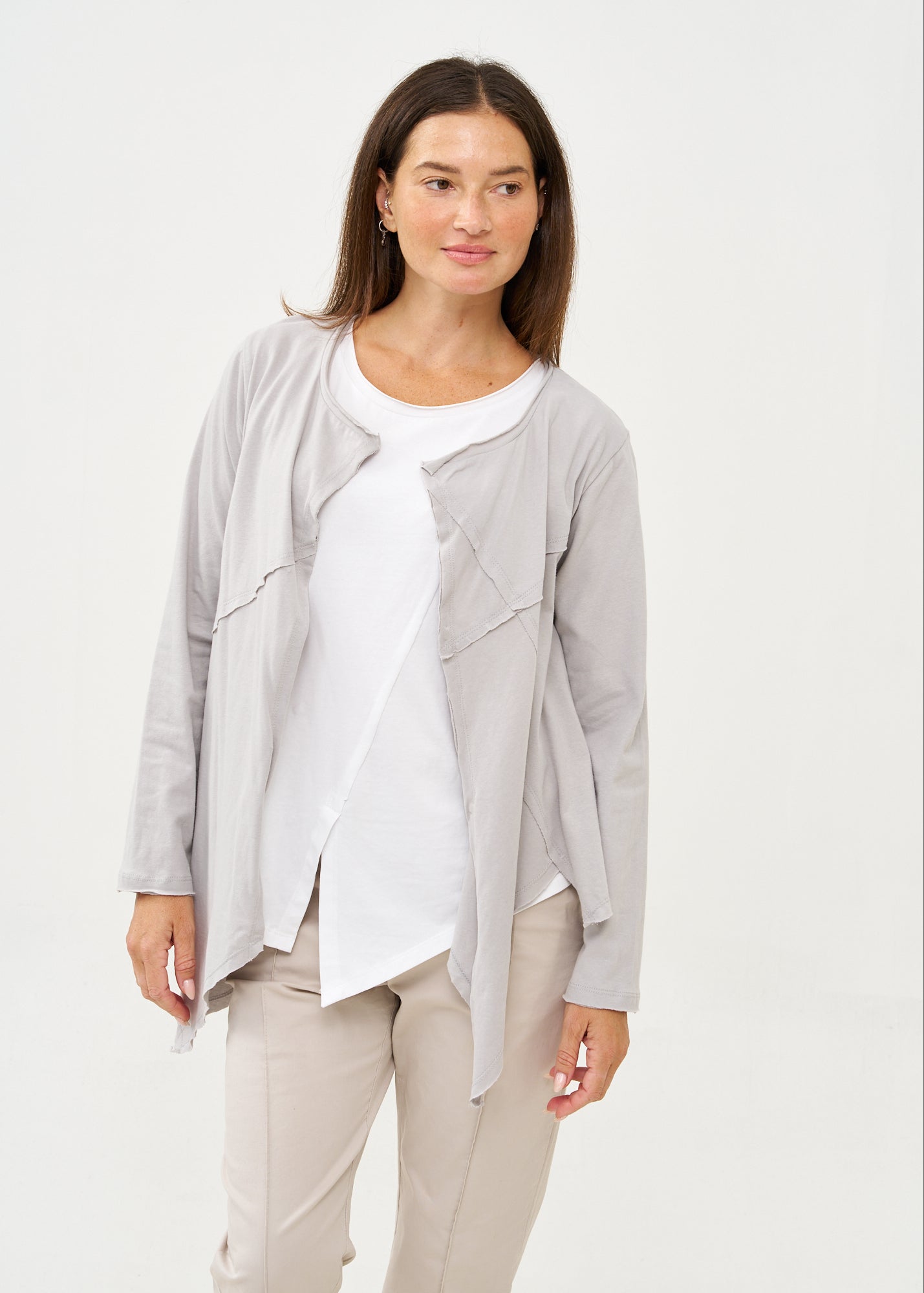 Light gray long sleeve slim open top