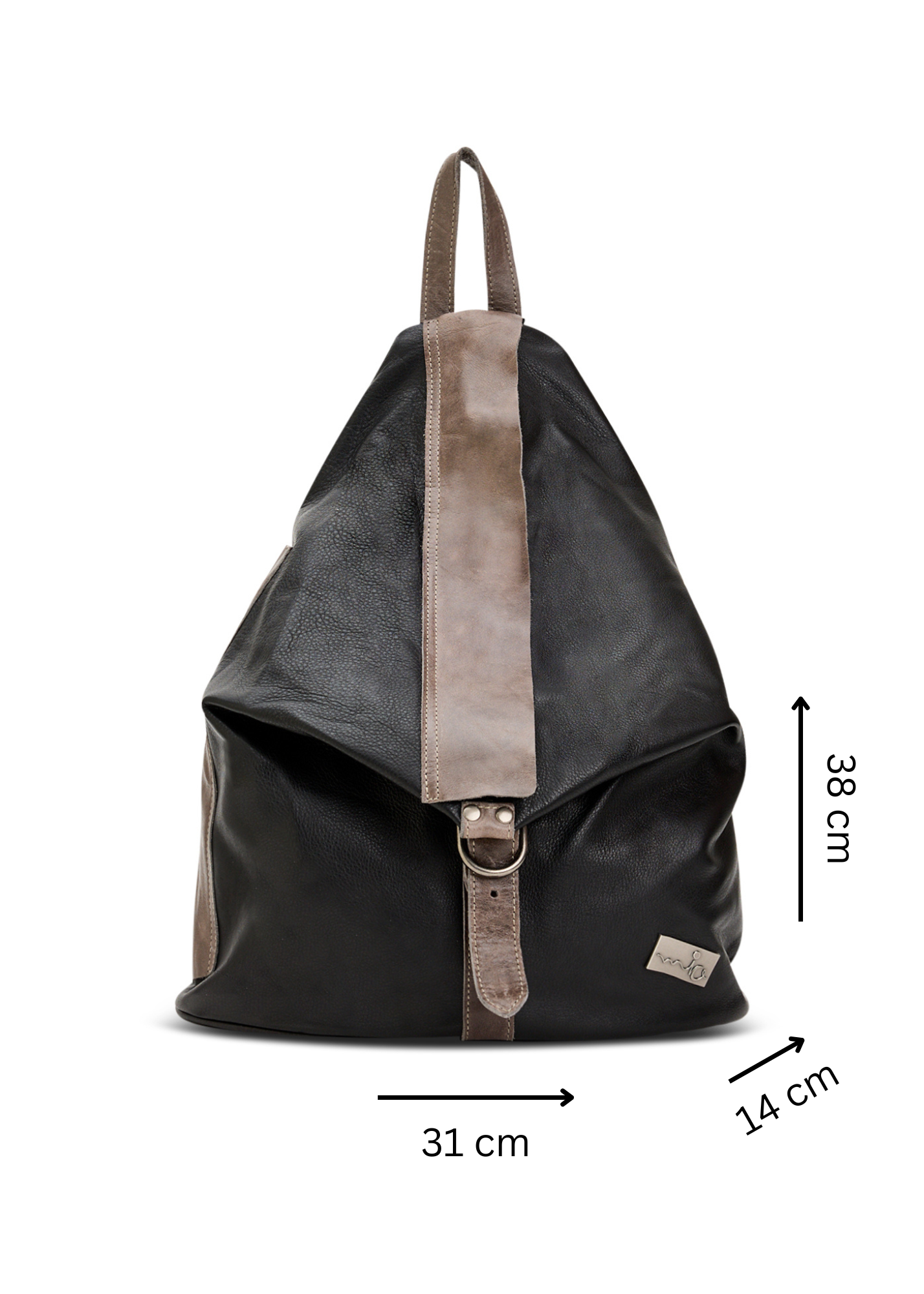 Black color combination triangle leather backpack