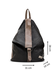 Black color combination triangle leather backpack