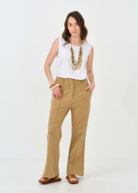 Pants with a button leg slit and a brown zipper - 00