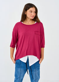 Basic 3/4 shirt with burgundy pocket look - 00