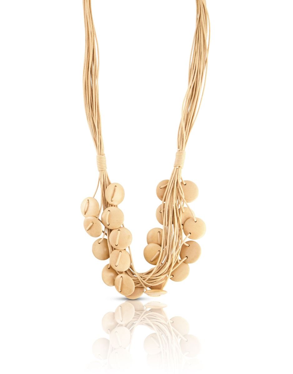 Small beige wooden button chain