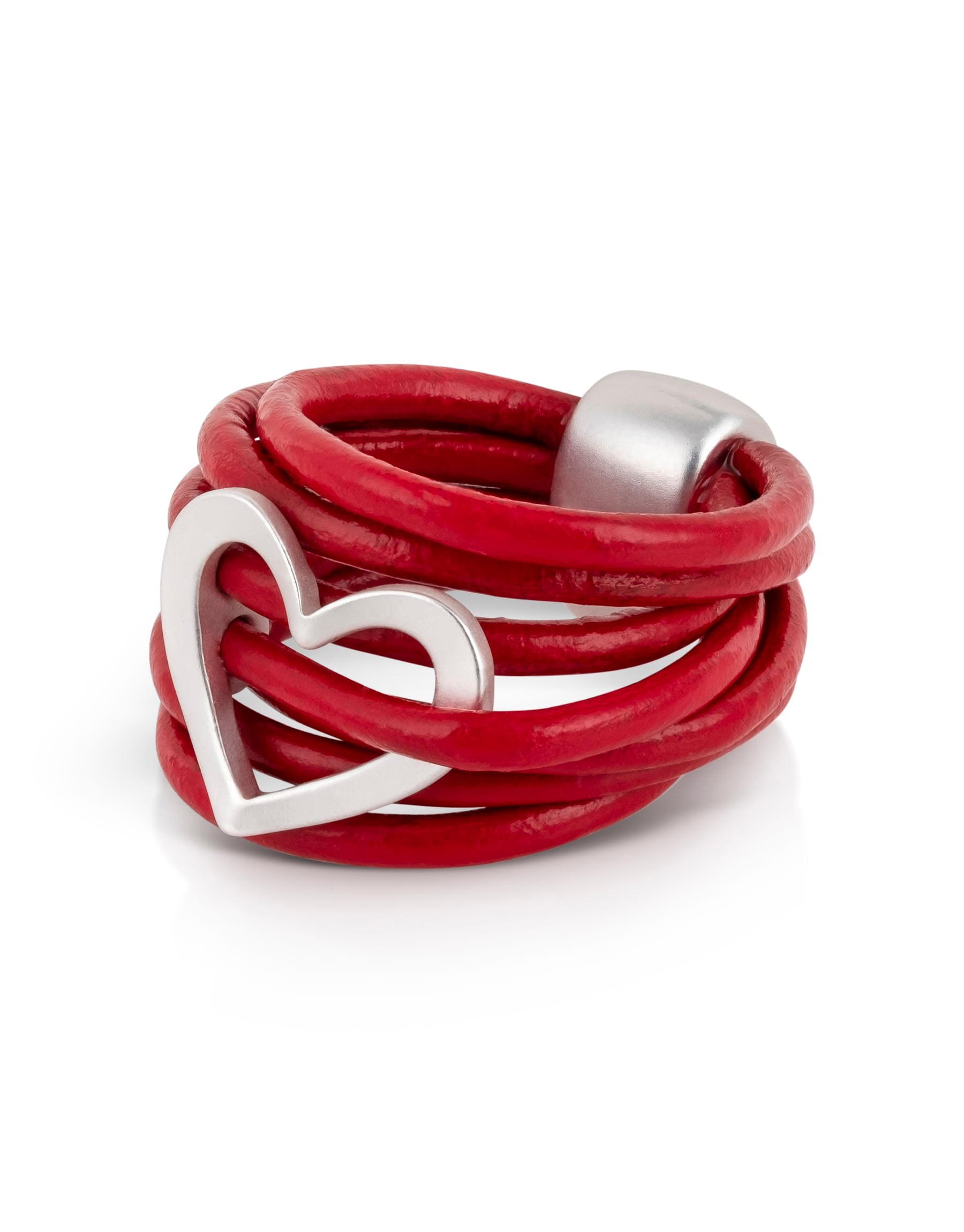 Leather strap ring and red metal heart