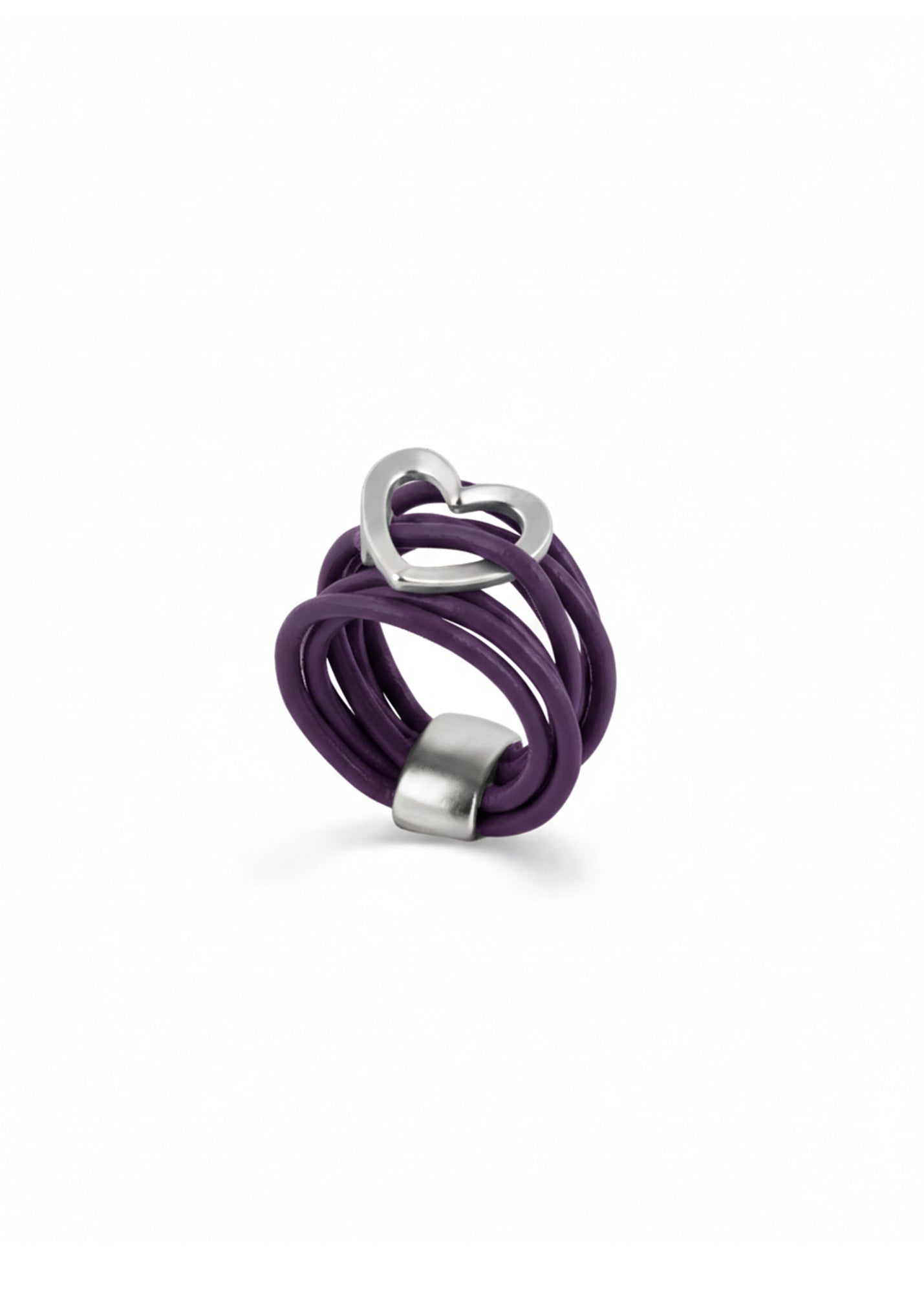 Purple leather strap and metal heart ring