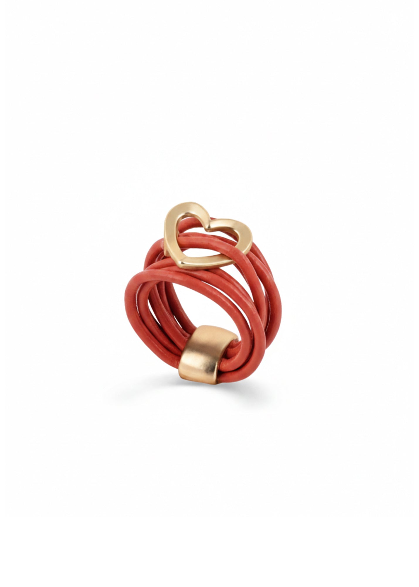 Leather strap ring and orange metal heart