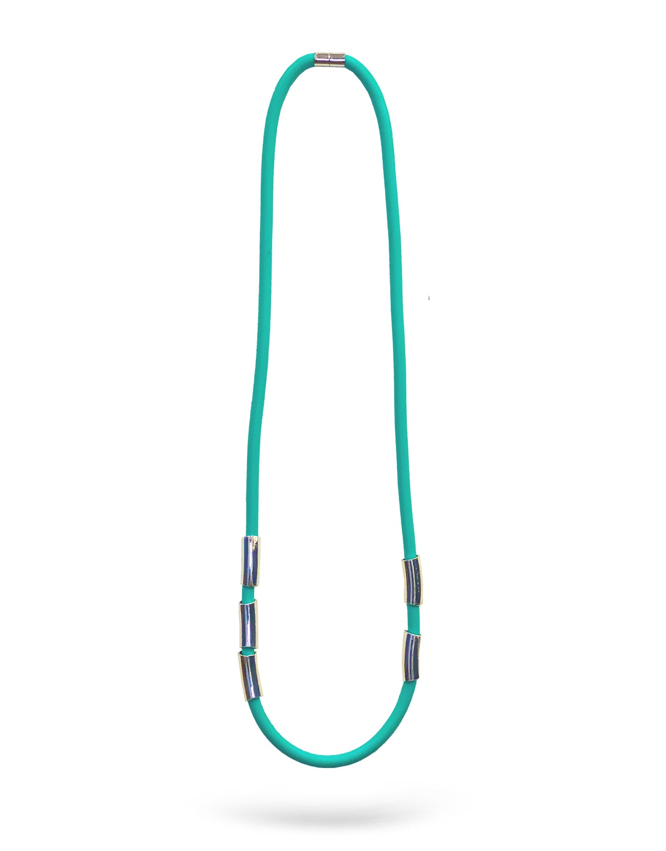 Turquoise long metal beads silicon necklace