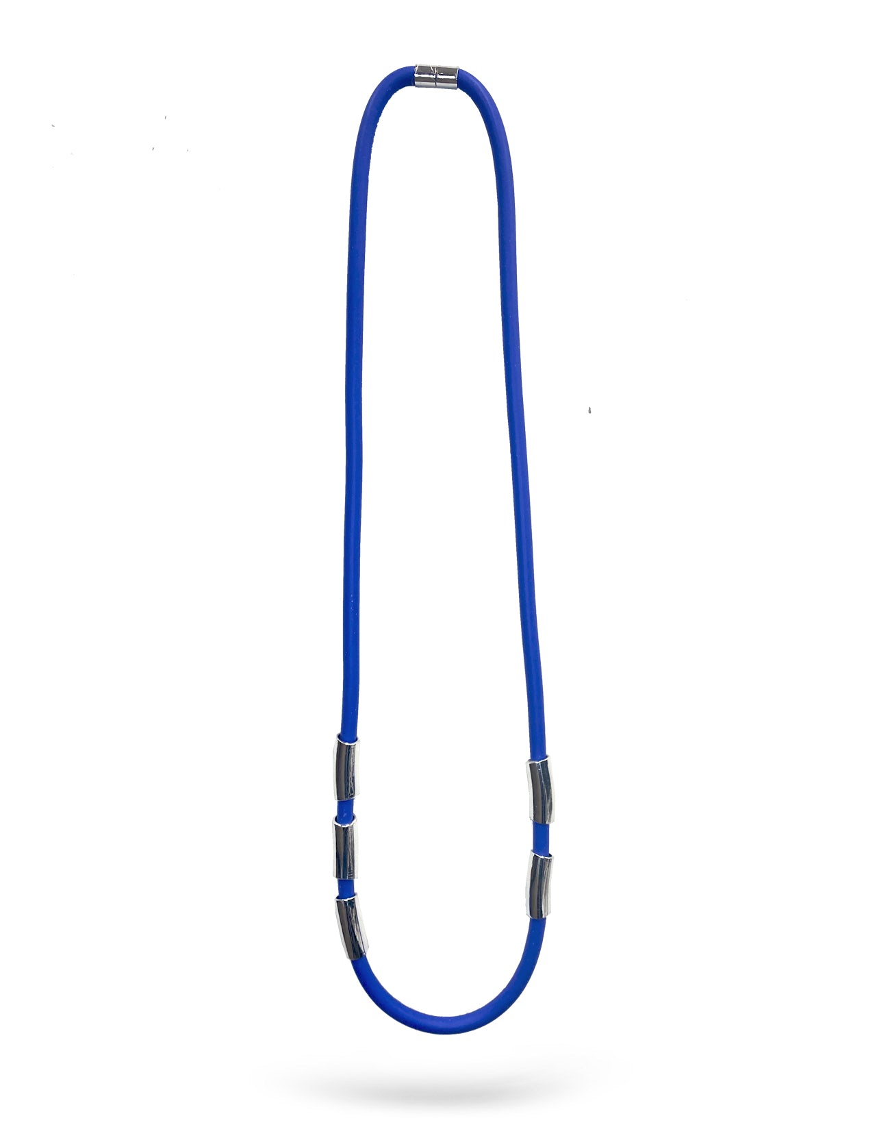 Silicone necklace with long metal beads blue