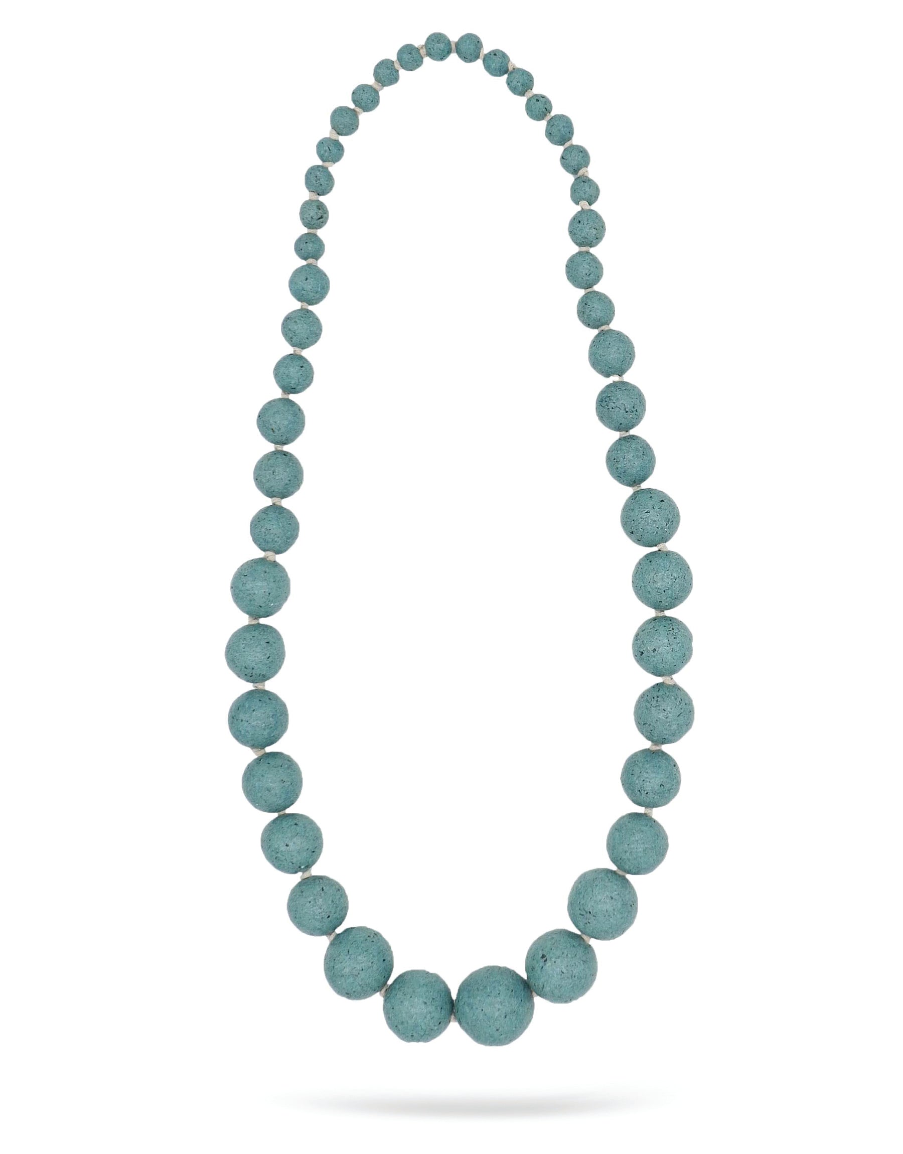 Long blue wooden chip handmade necklace