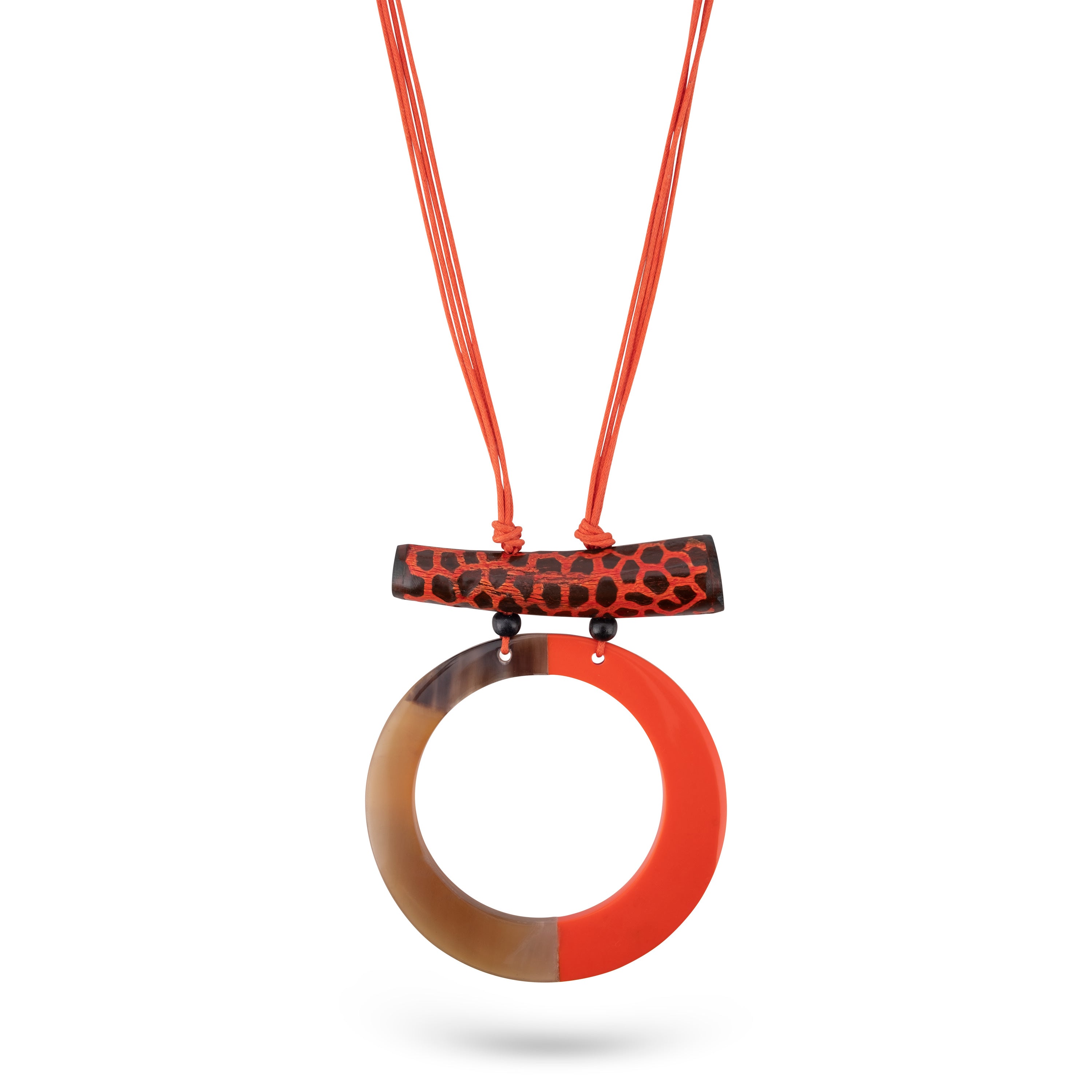 Half horn half resin necklace painted orange
