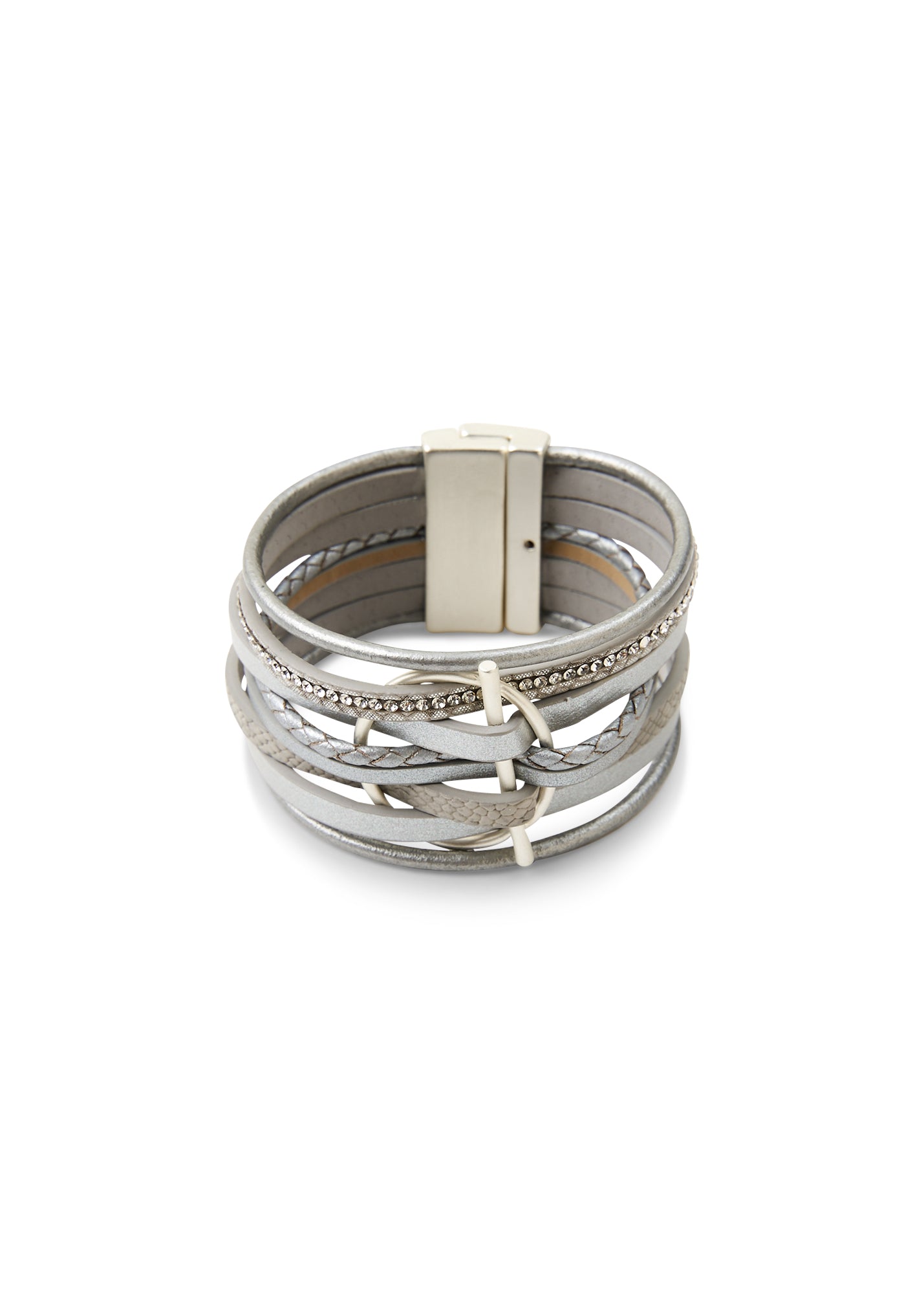 Circle leather strap bracelet and silver line