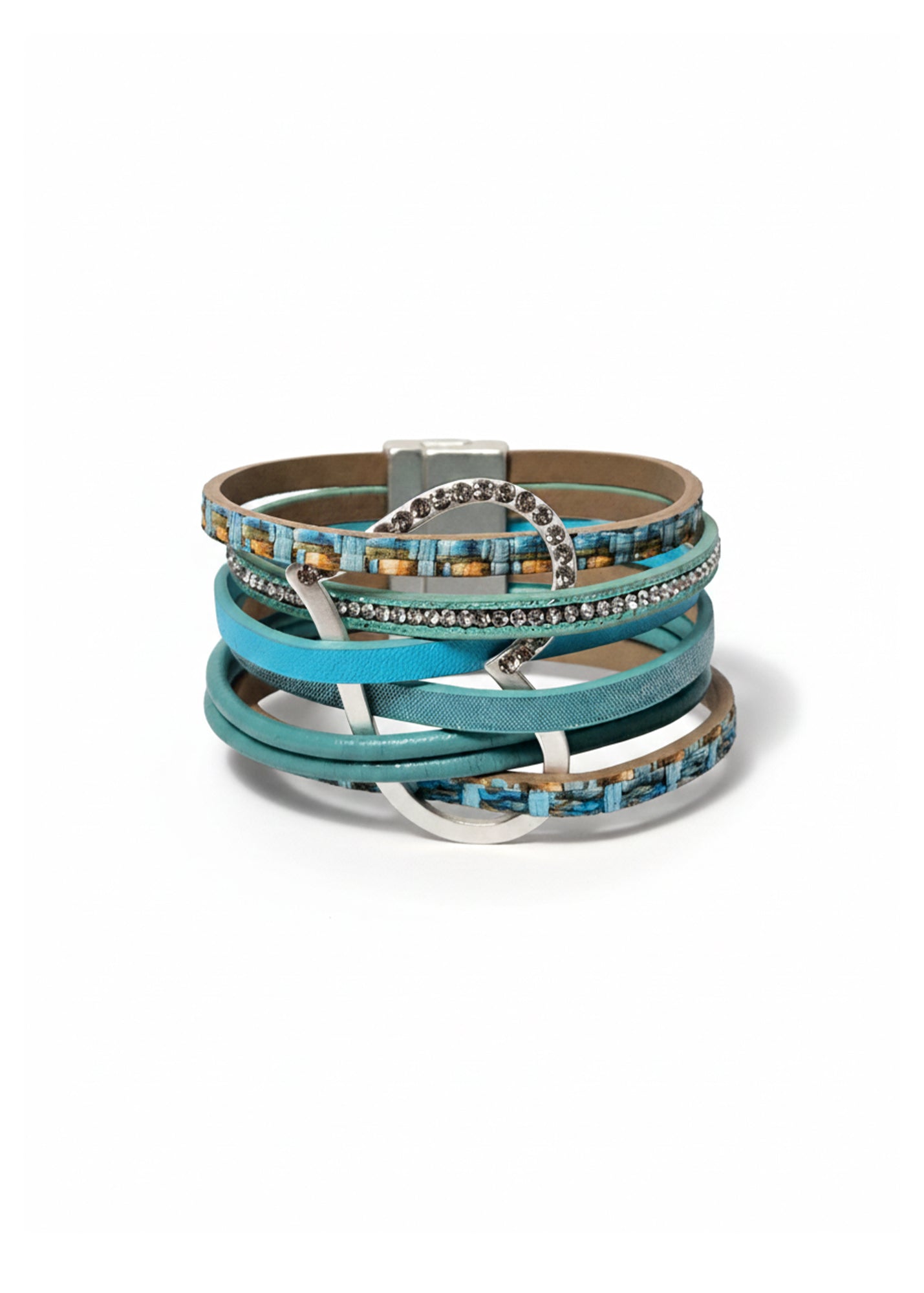 Leather strap bracelet with large turquoise heart