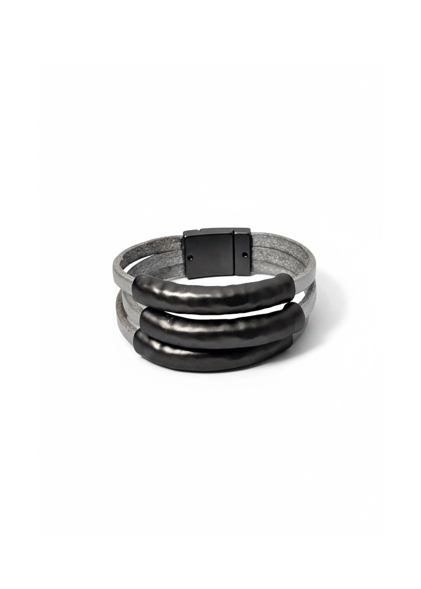 Light gray tubular flat leather strap bracelet