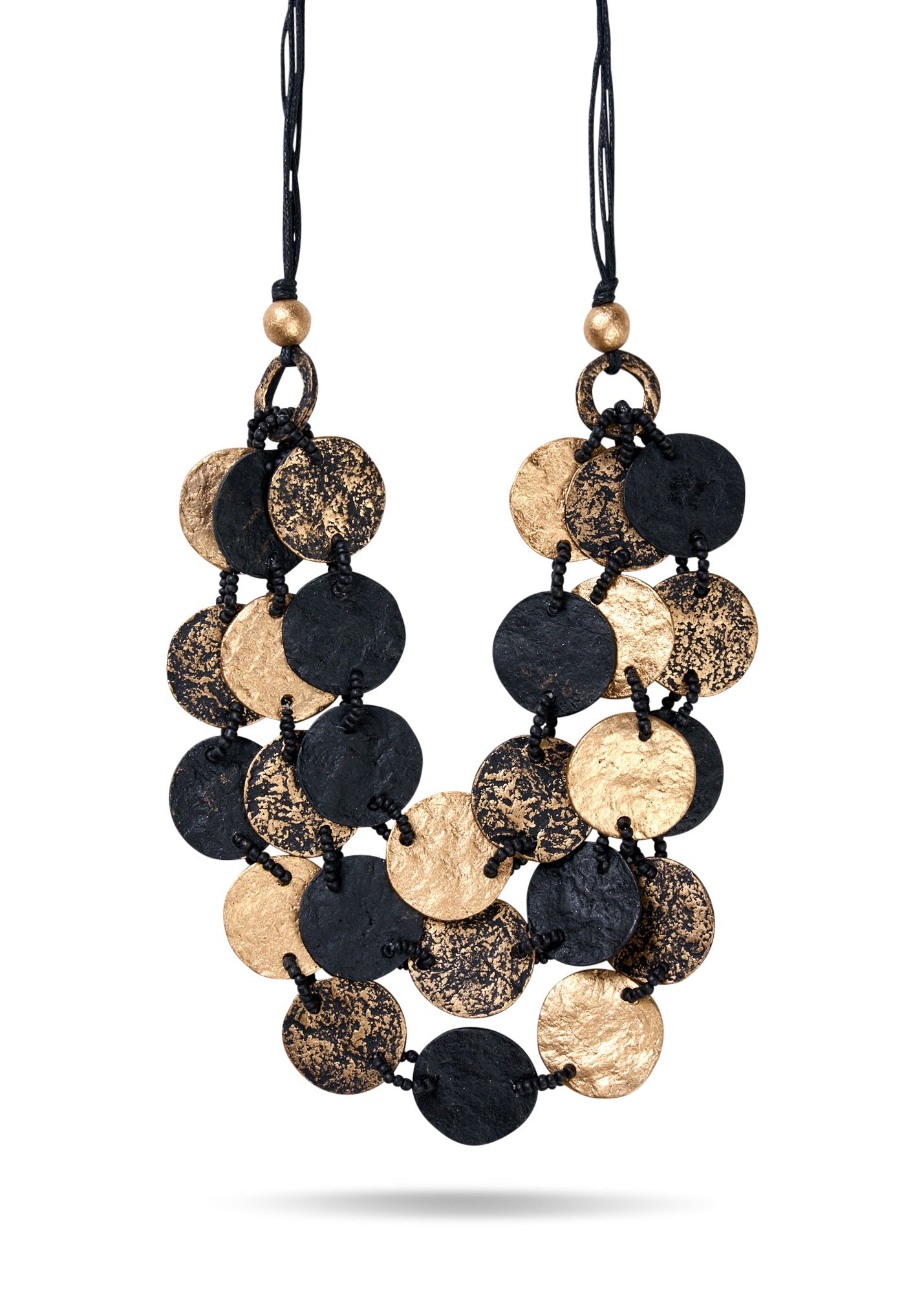 Mixed flat recycled paper necklace, black gold
