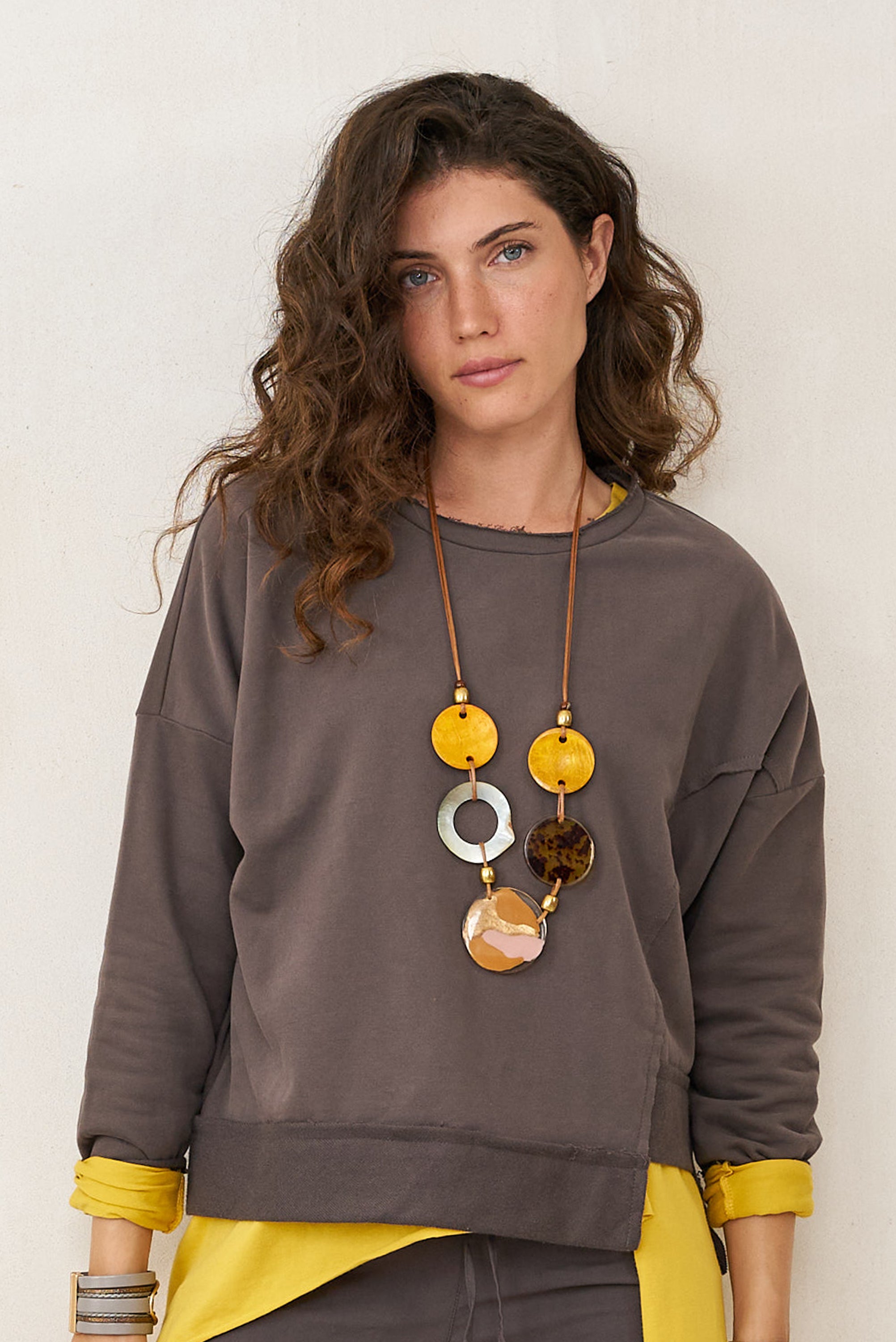 Coconut resin necklace and pink shell ring