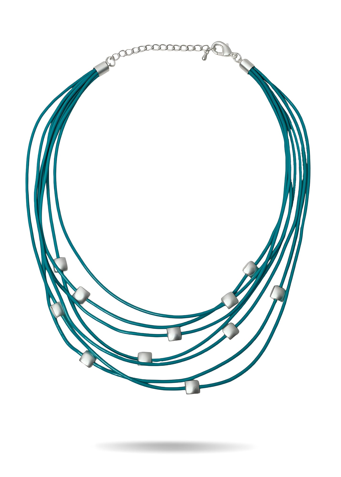 Turquoise leather and metal square necklace
