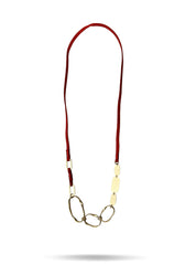 Long leather necklace combining different types of ovals, red