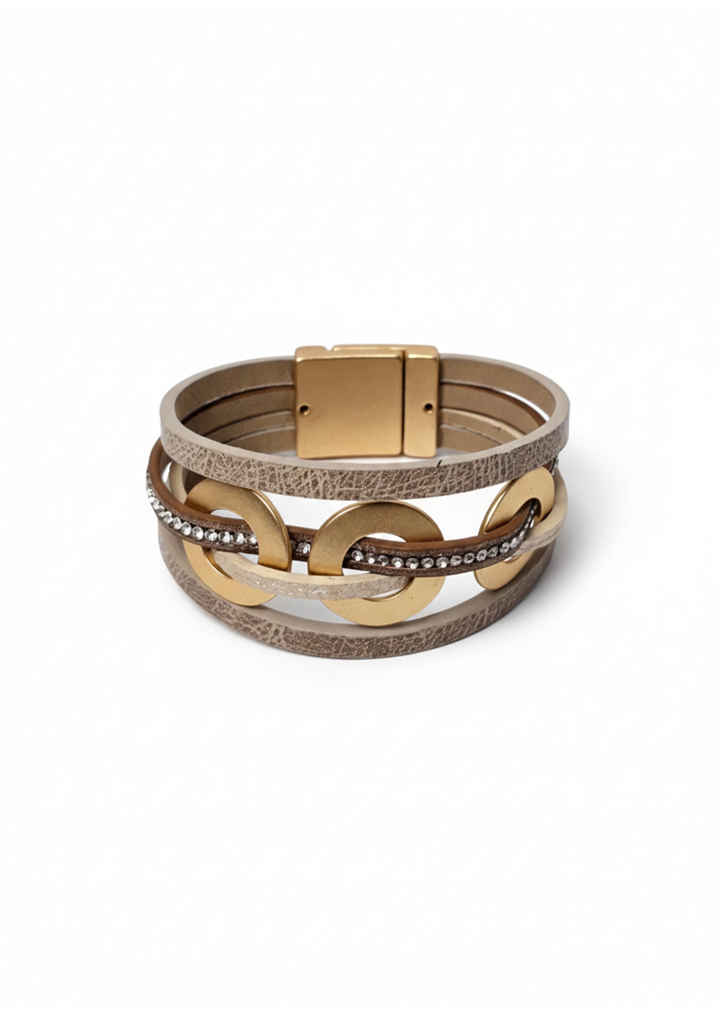 Beige leather bracelet with woven circles