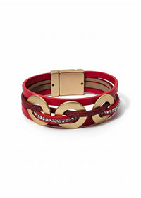Red leather bracelet with intertwined circles - 99