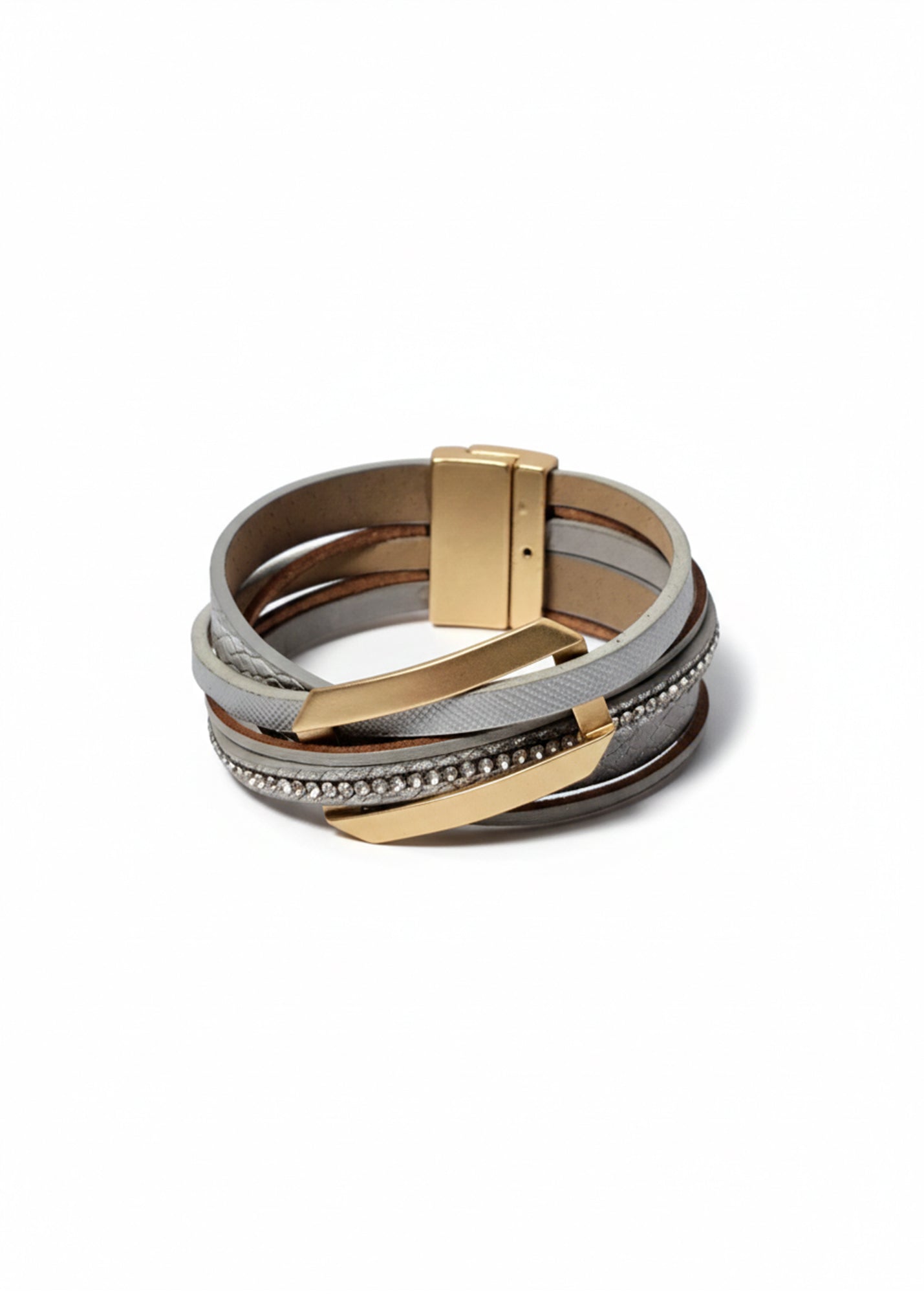 Light gray rectangular element leather bracelet