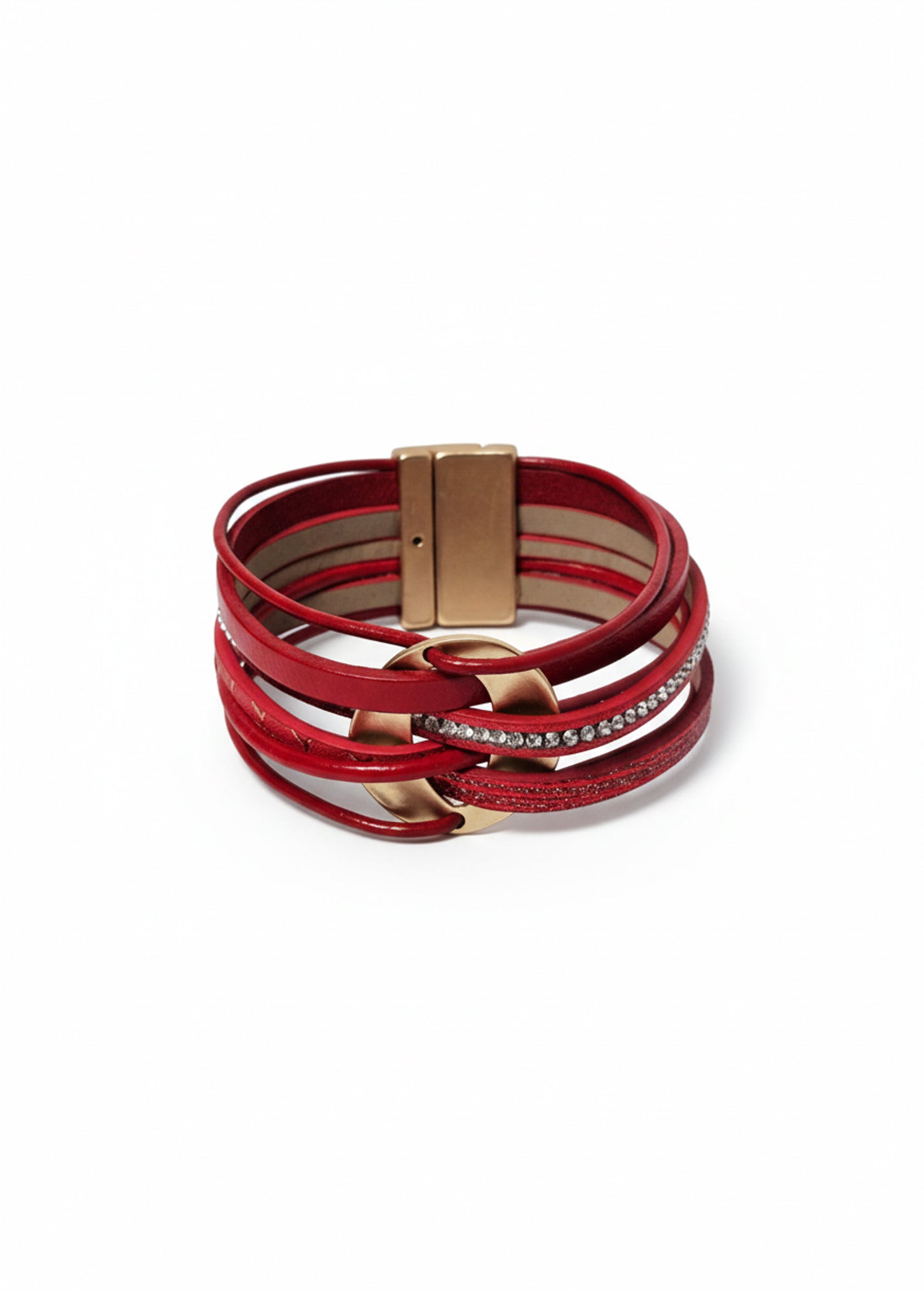Red oval woven leather cord bracelet