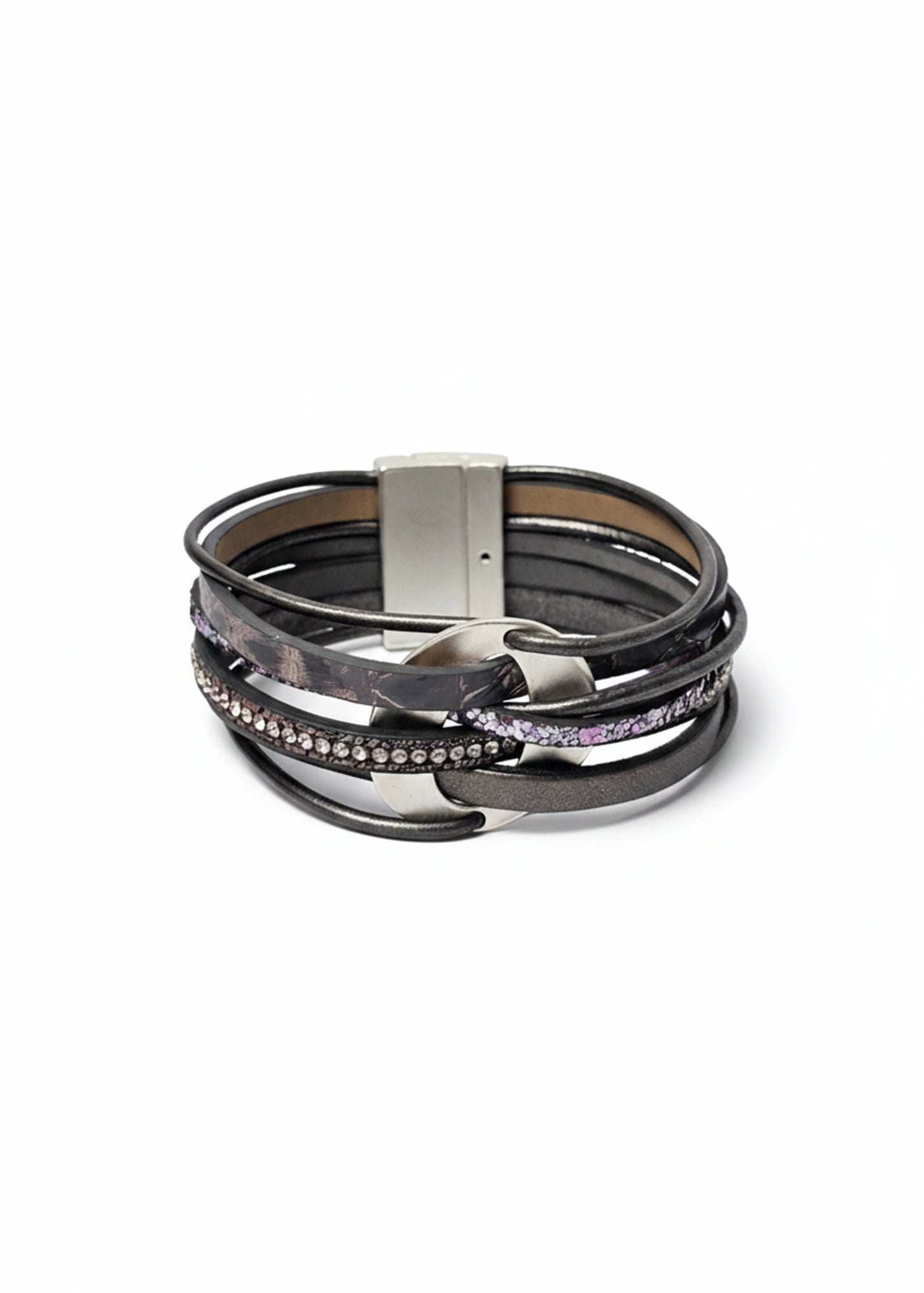 Dark gray oval woven leather cord bracelet