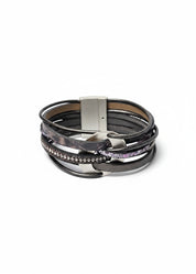 Dark gray oval woven leather cord bracelet