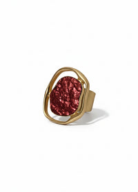 Asymmetrical element ring combined with red leather - 99