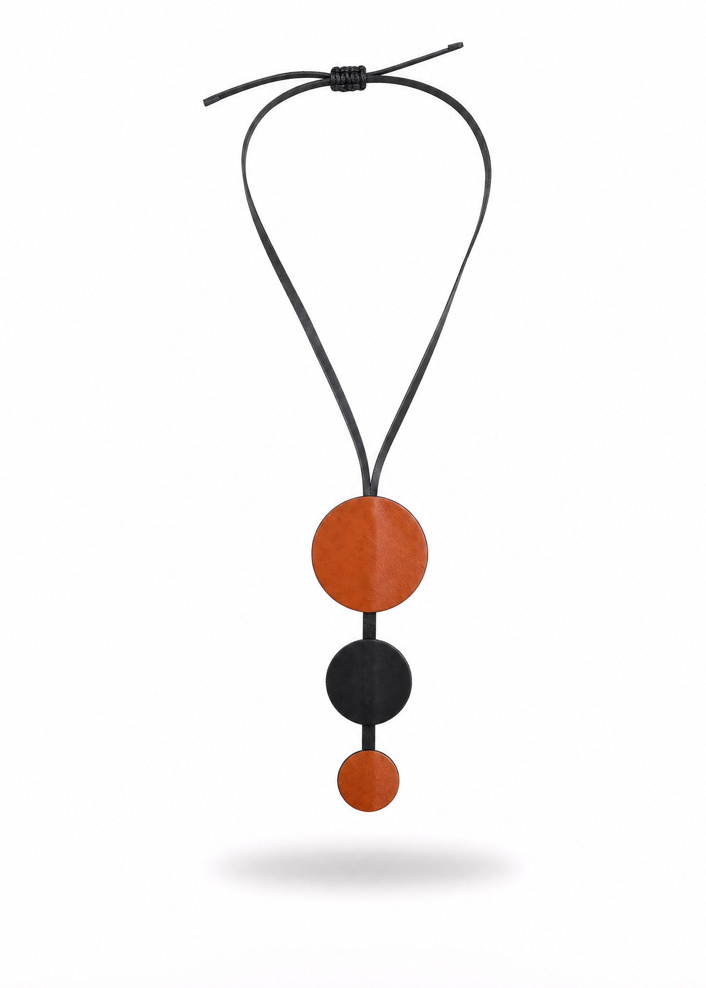 Black leather necklace with 2 circles