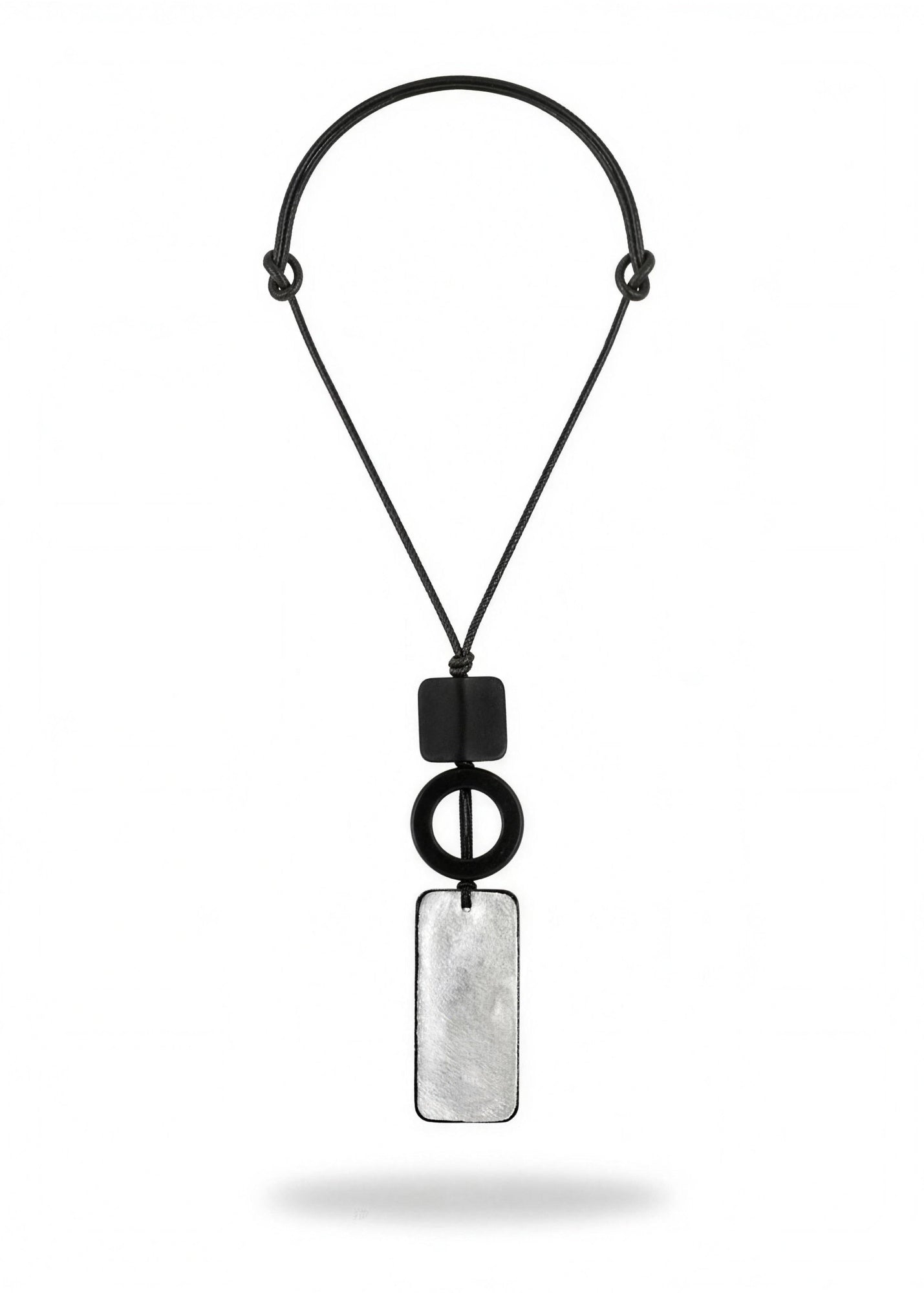 Black leather rectangle necklace