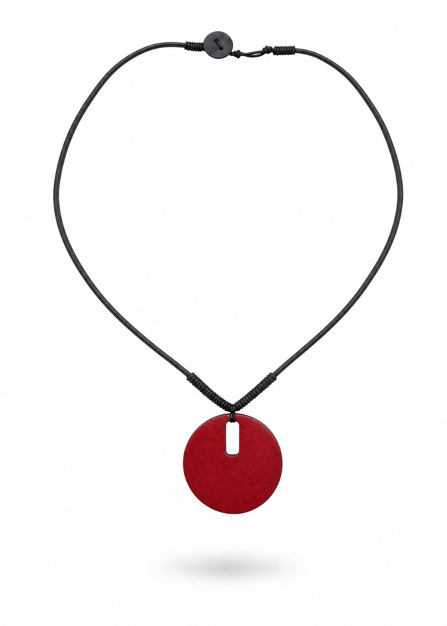 Red leather necklace with a large circle