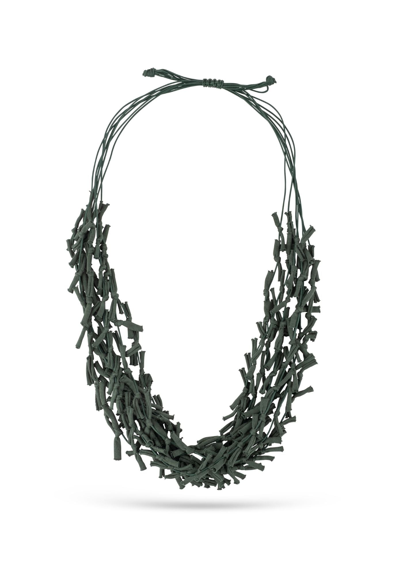 Green handmade knotted cotton thread necklace