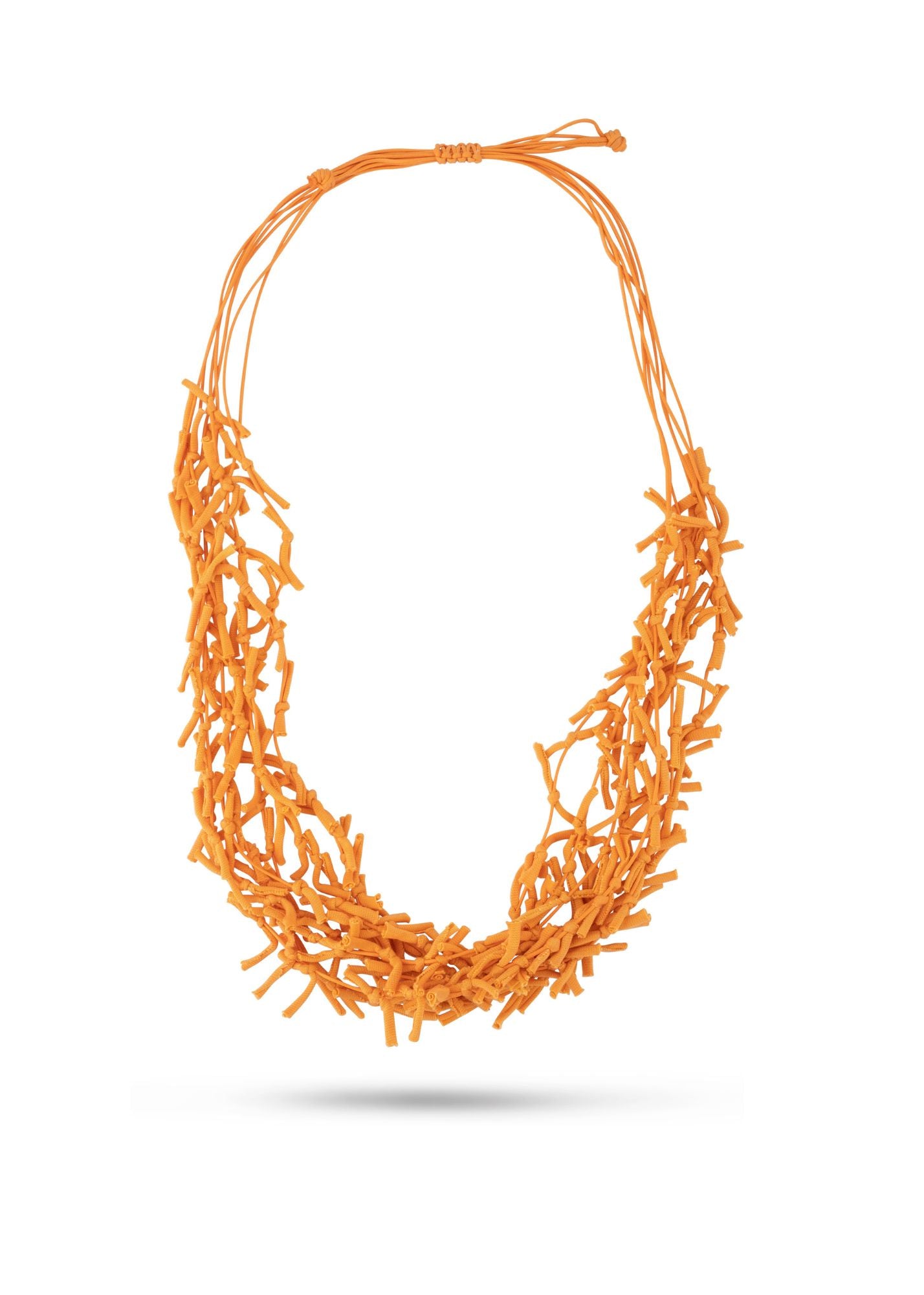 Orange handmade knotted cotton threads necklace
