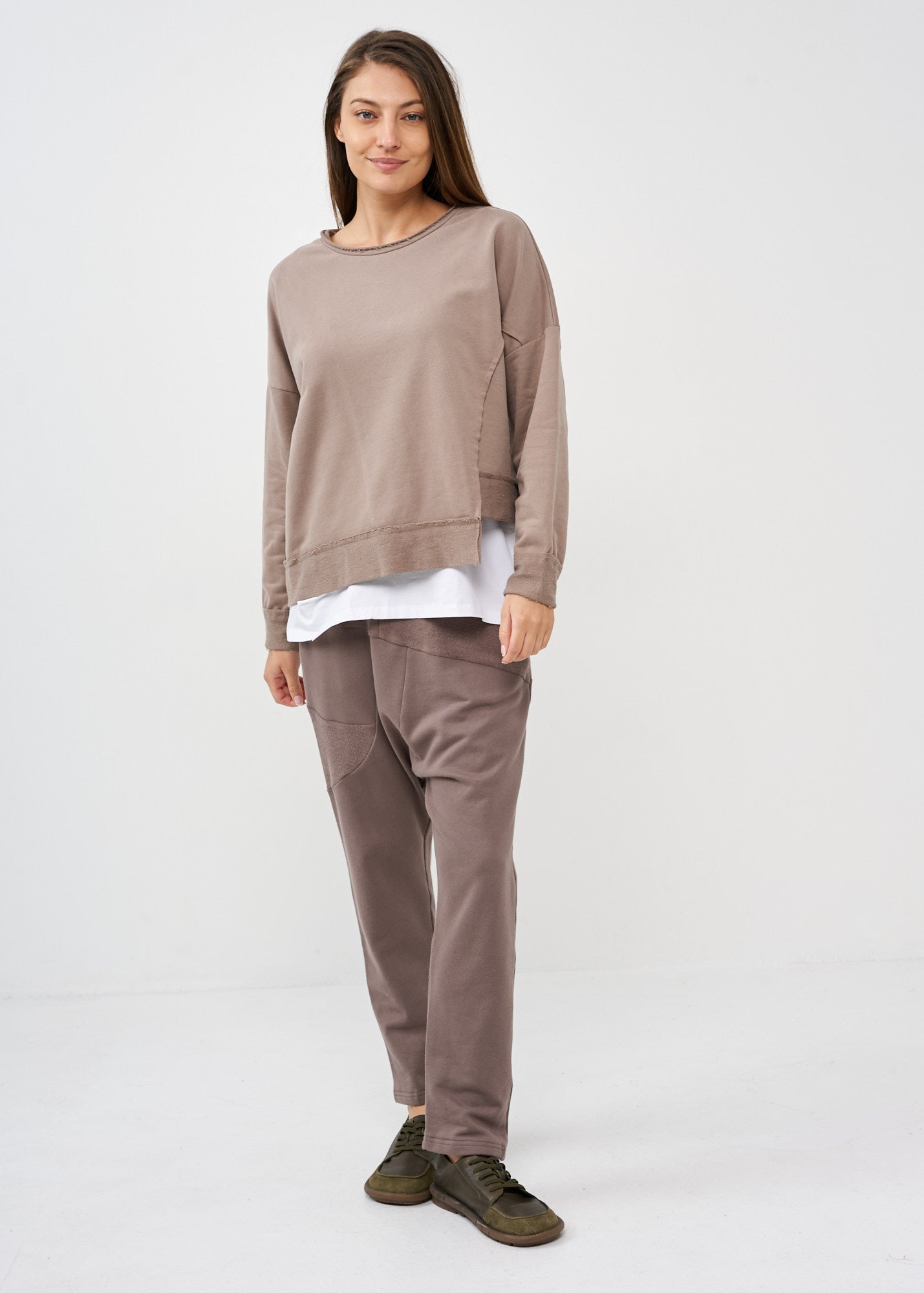 Brown asymmetric hem sweatshirt