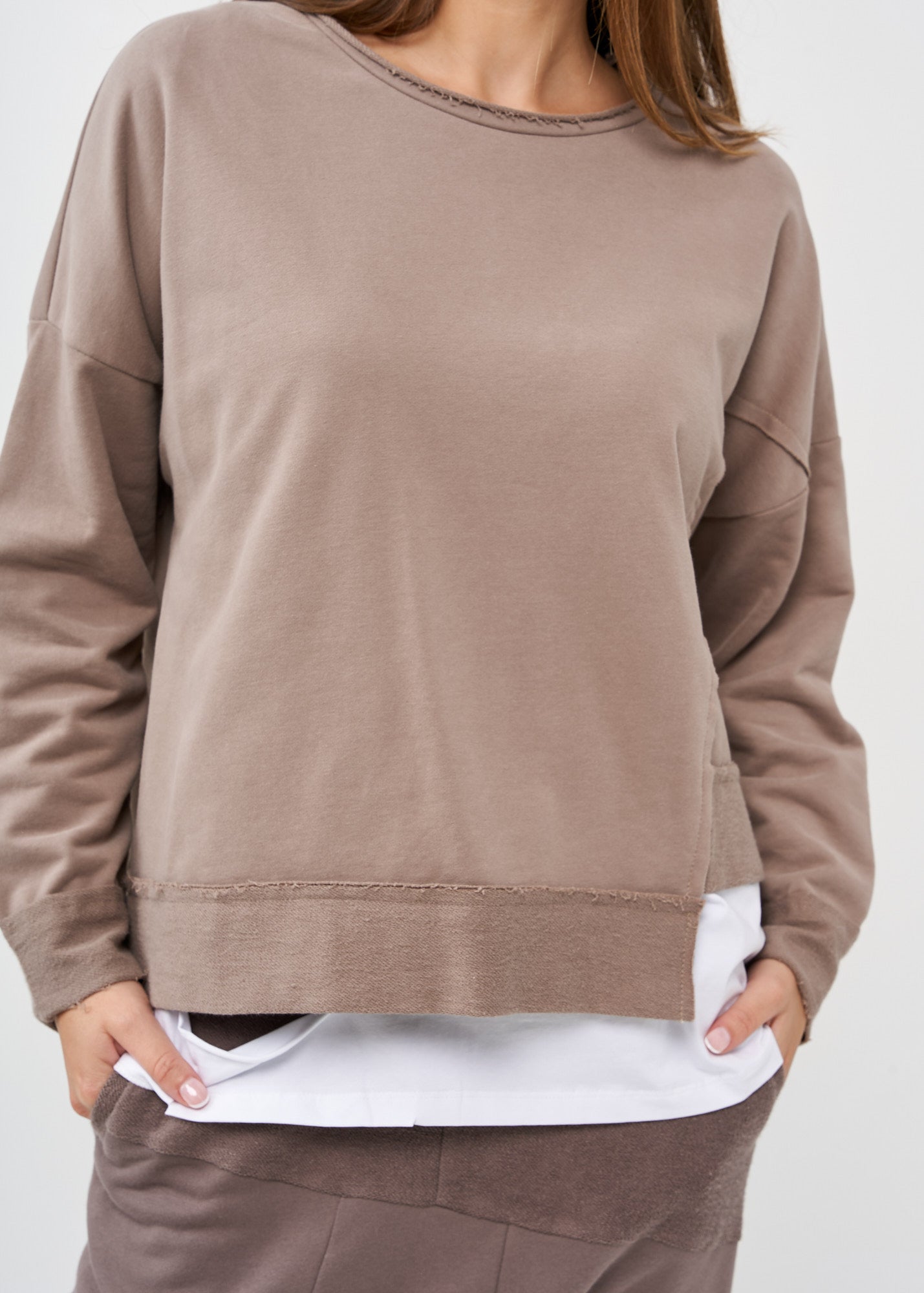 Brown asymmetric hem sweatshirt