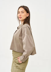 Button-down shirt with long shoulder straps, gray