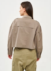 Button-down shirt with long shoulder straps, gray
