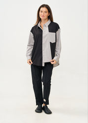 Two-color combination button-down shirt, black
