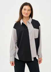 Two-color combination button-down shirt, black