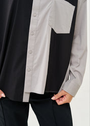 Two-color combination button-down shirt, black