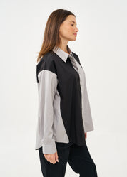 Two-color combination button-down shirt, black