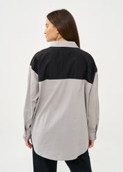 Two-color combination button-down shirt, black